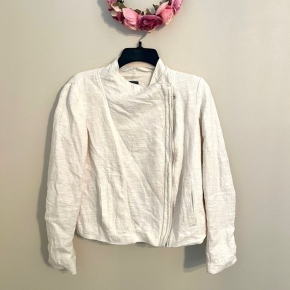 Vince White Frise Cotton Asymmetrical Zip Moto Jacket - Picture 4 of 10